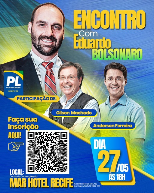 Eduardo Bolsonaro participa de evento no Recife ao lado de Anderson Ferreira e André Ferreira