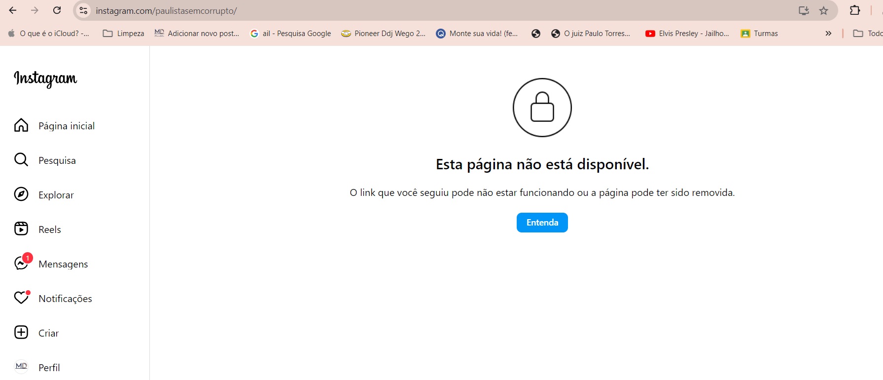 A Pagina Paulistasemcorrupto foi retirada do ar por fake news